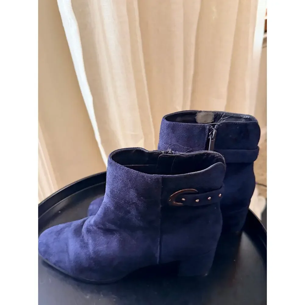 Blue faux suede booties block heel 9.5 - Picture 4 of 7